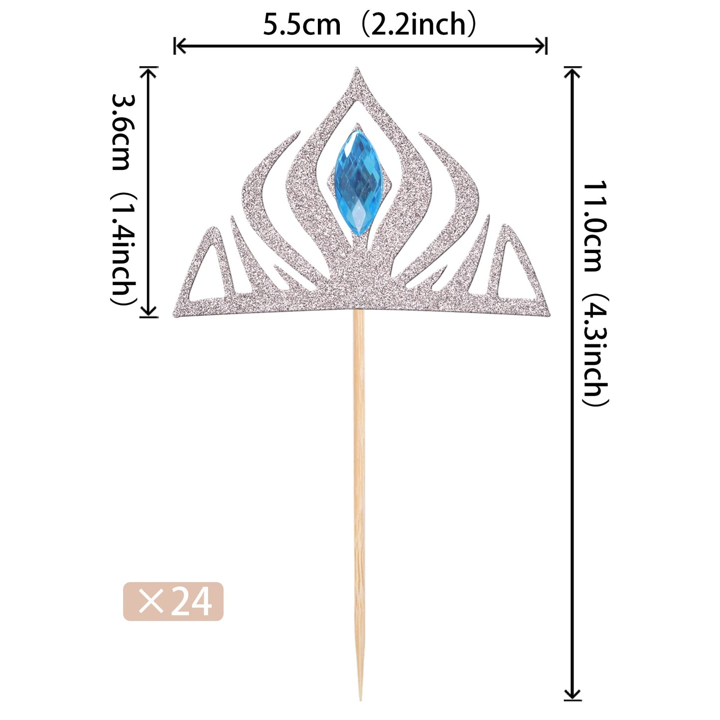 24 Pcs Princess Crown Cupcake Toppers With Crystal Winter Frozen Crown Cupcake Picks For Bridal Shower Wedding Baby Shower Birth