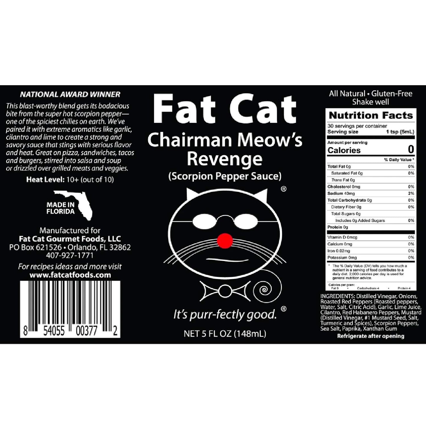 Chairman Meow'S Revenge Scorpion Pepper Sauce By Fat Cat Gourmet | Strong & Savory | Great With Grilled Meats, Veggies, Tacos, D