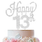Lingteer Happy 13Th Birthday Silver Rhinestone Cake Topper - Cheers To 13Th Birthday Thirteen Years Old Party Cake Centerpieces