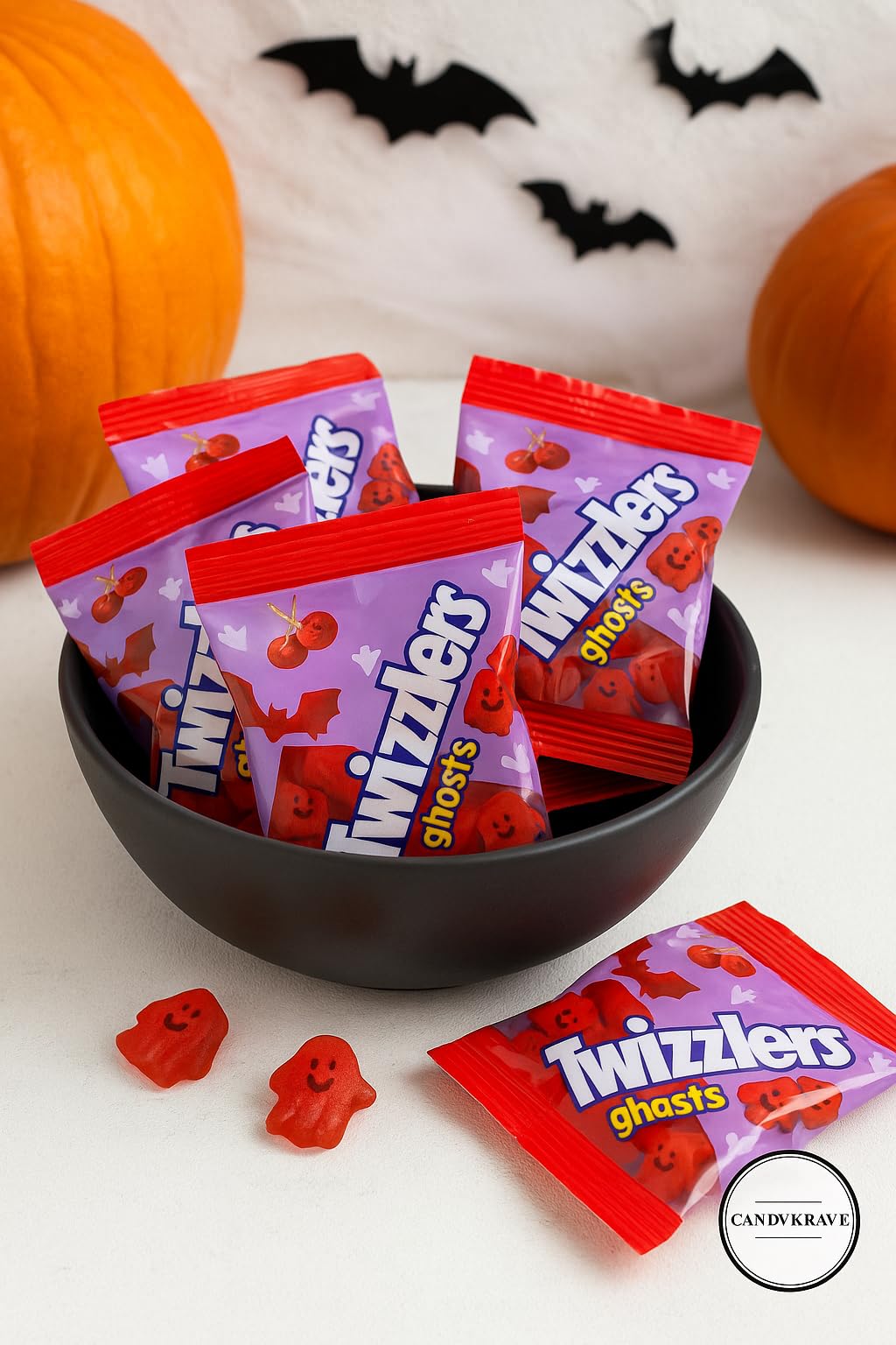 Twizller Ghosts - Cherry Flavor - Fun Size Chewy Bites, Individually Wrapped Licorice-Style Treats, 1 lb Bag, Perfect for Hallow