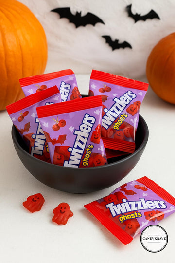Twizller Ghosts - Cherry Flavor - Fun Size Chewy Bites, Individually Wrapped Licorice-Style Treats, 1 lb Bag, Perfect for Hallow
