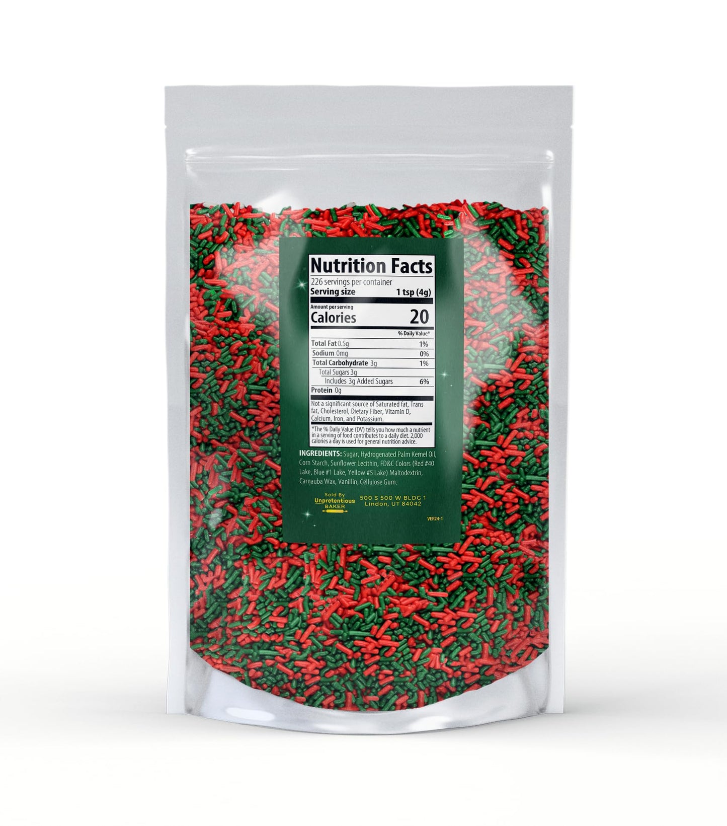Unpretentious Holiday Sprinkles (2 Lb), Gluten Free, Red & Green Christmas Sprinkles, Jimmies