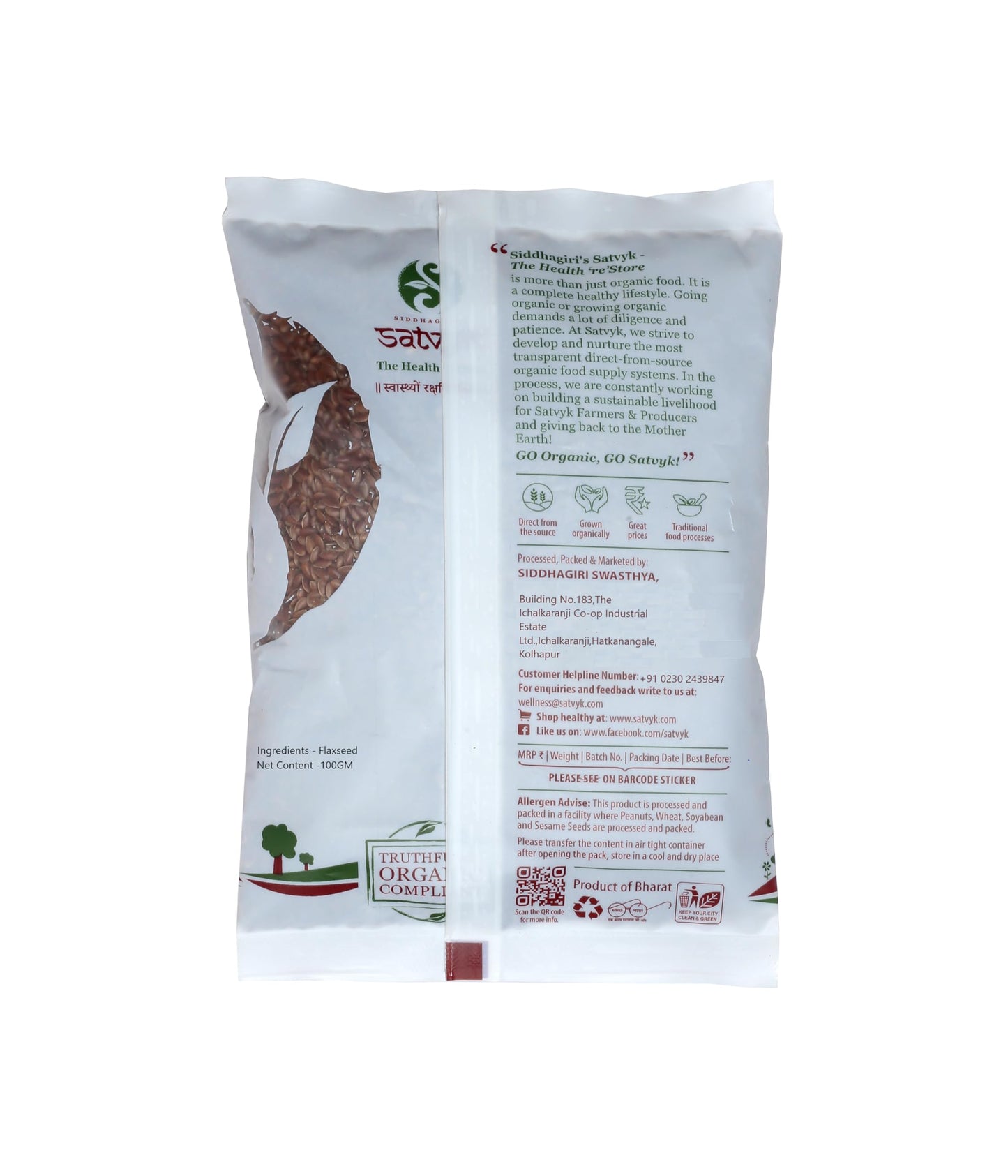 S Siddhagiris Satvyk The Health Re Store Organic Flax Seeds (100Gm) - Raw Flaxseeds | Fiber Rich | Ideal For Hair Growth | Premi