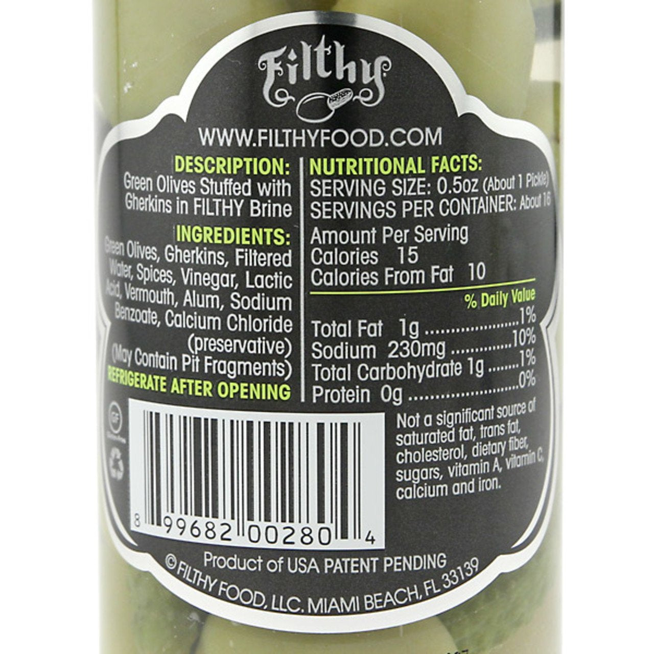 Filthy Food Filthy Pickle Stuffed Olive - 64oz PET Container - Smooth Olive & Brine Flavor