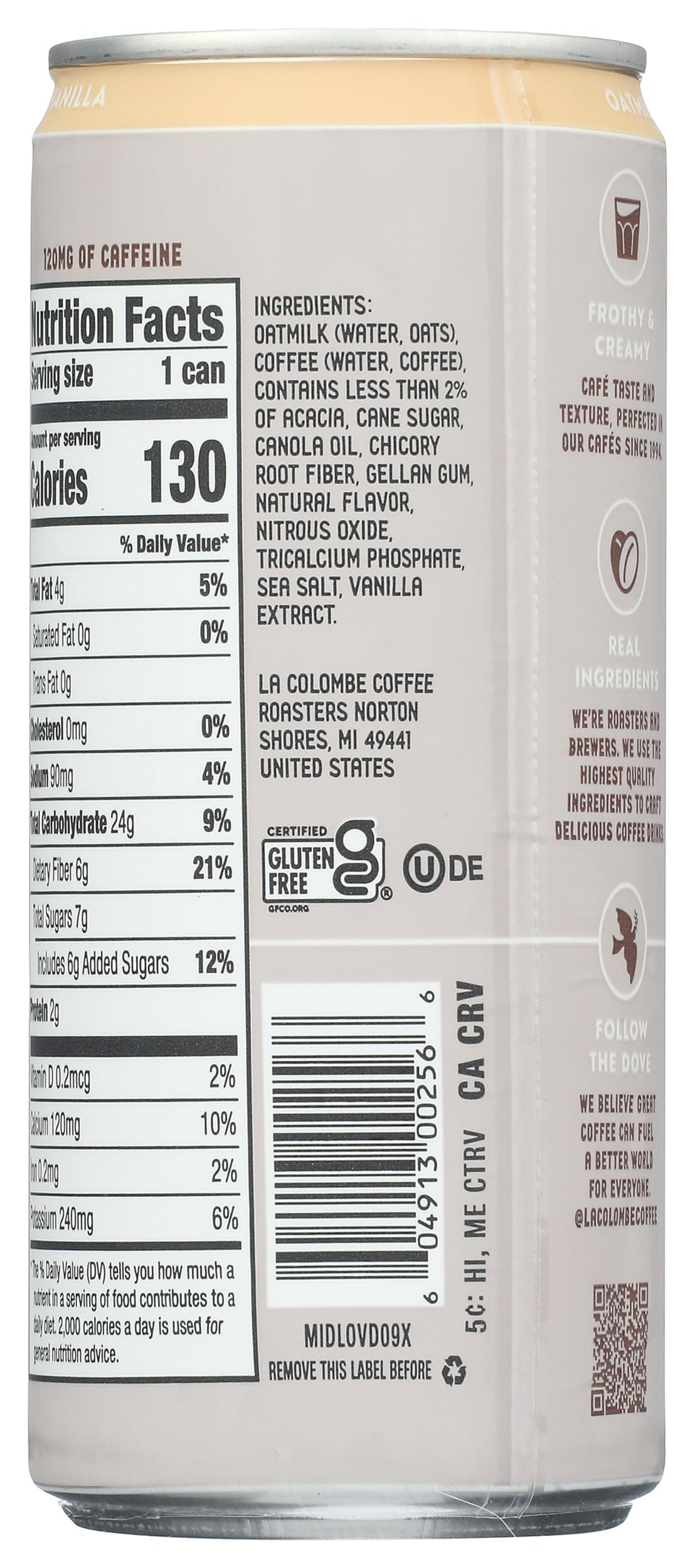 La Colombe Oatmilk Draft Latte  Plant-Based  Dairy-Free  Grab And Go Coffee  Vanilla  9 Fl.Oz