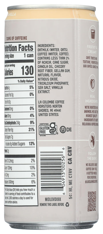 La Colombe Oatmilk Draft Latte  Plant-Based  Dairy-Free  Grab And Go Coffee  Vanilla  9 Fl.Oz
