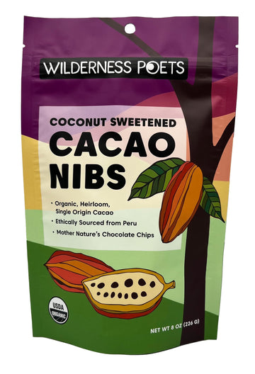 Wilderness Poets Cacao Nibs (Sweetened With Coconut Nectar) - Organic Raw Cacao Nibs - (8 Ounce - 227G)