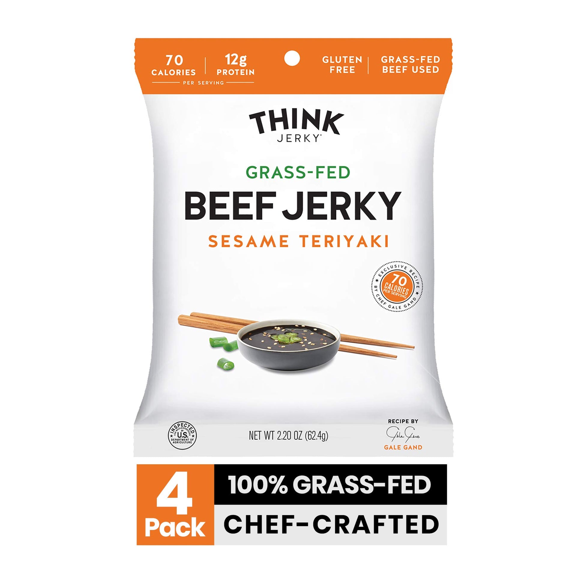 Think Jerky Sesame Teriyaki Beef Jerky, Gluten Free, Low Fat, 2.2 oz Bags, 4 Pack
