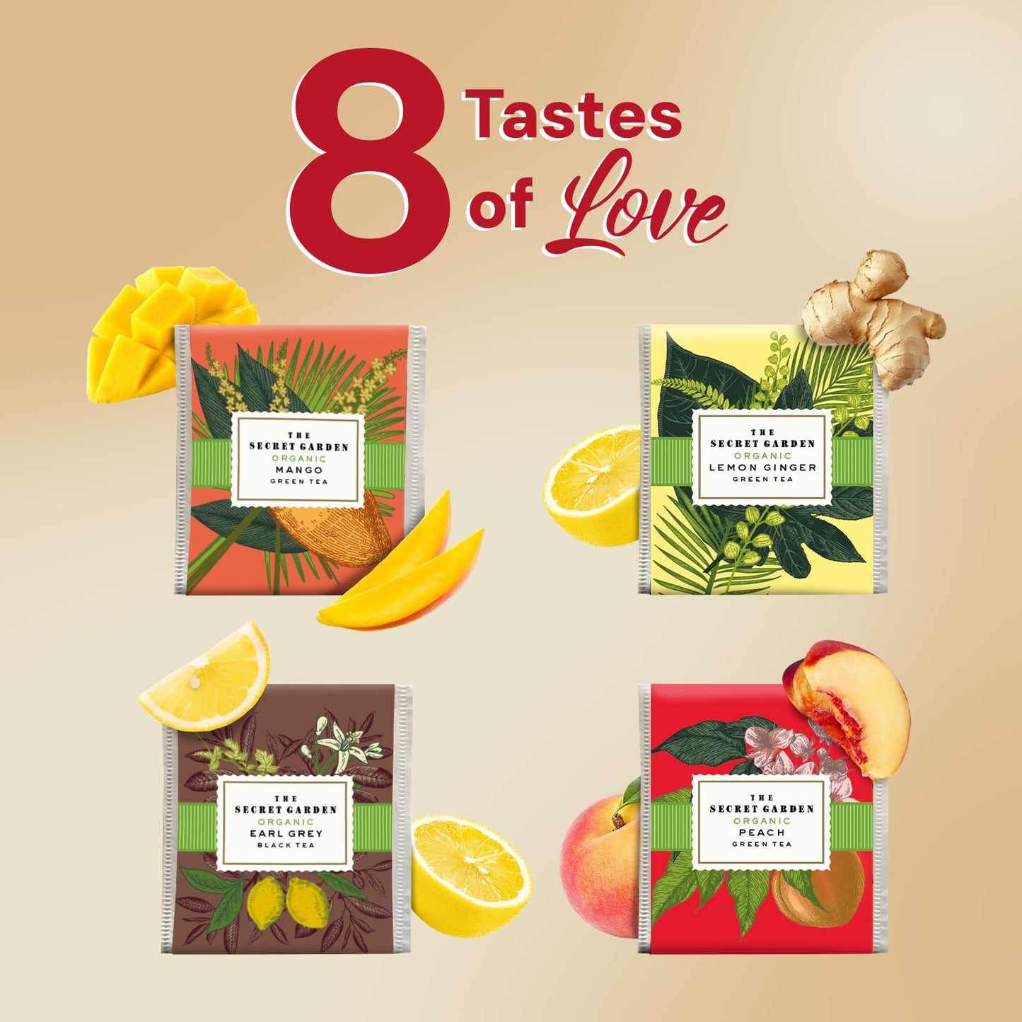Life Plus Style Gourmet The Secret Garden Organic Tea Gift Set 80 Tea Bags 8 Flavours Green & Black Assorted Pack Wellness Sampler Tea Set Collection With Mango & Fruit Infusions Enhanced Birthday Gift For Women