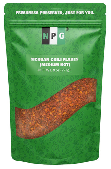 Npg Authentic Sichuan Chili Flakes 8 Ounces, Medium Hot, Szechuan Crushed Red Pepper Flakes Bulk, Essential Spice Seasoning For