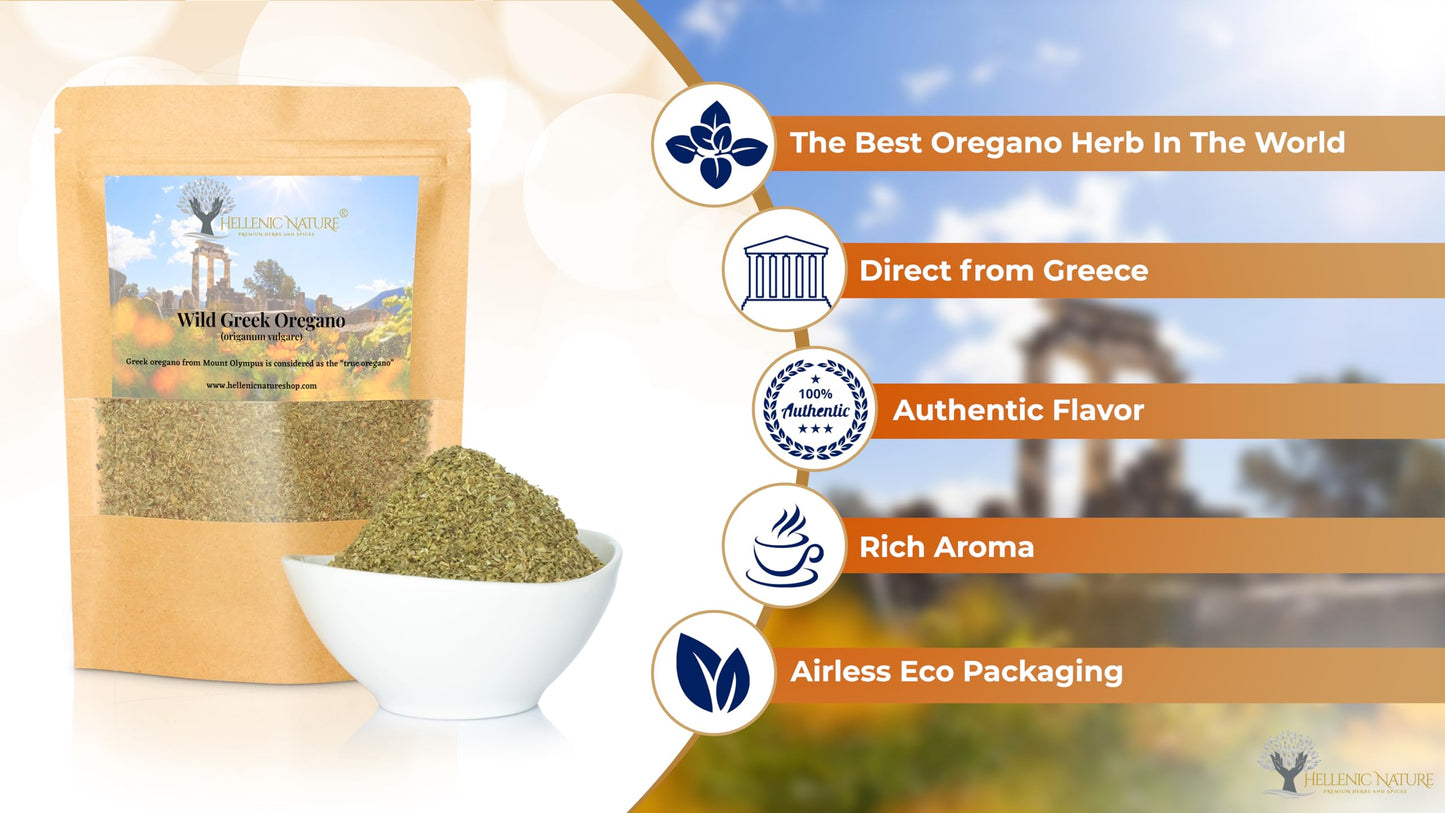 HELLENIC NATURE Oregano Dried Herb, Premium Quality, Handpicked, 1.41 Ounce Pack, Mediterranean Seasoning, ZipLock Freshness