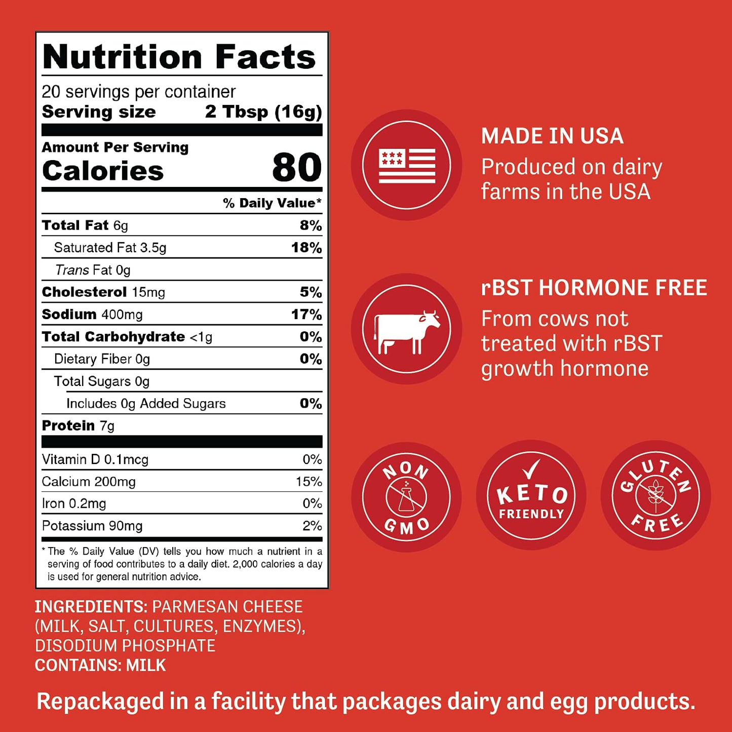 Judees Parmesan Cheese Powder - 100% Non-GMO, Keto-Friendly, Gluten-Free - 11.25oz