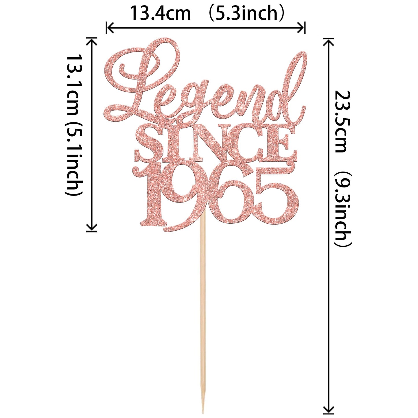 Rssta i Cake Topper, Glitter Legend Since 1965, Rose Gold, Model XM310, 60th Birthday Wedding Anniversary Decor
