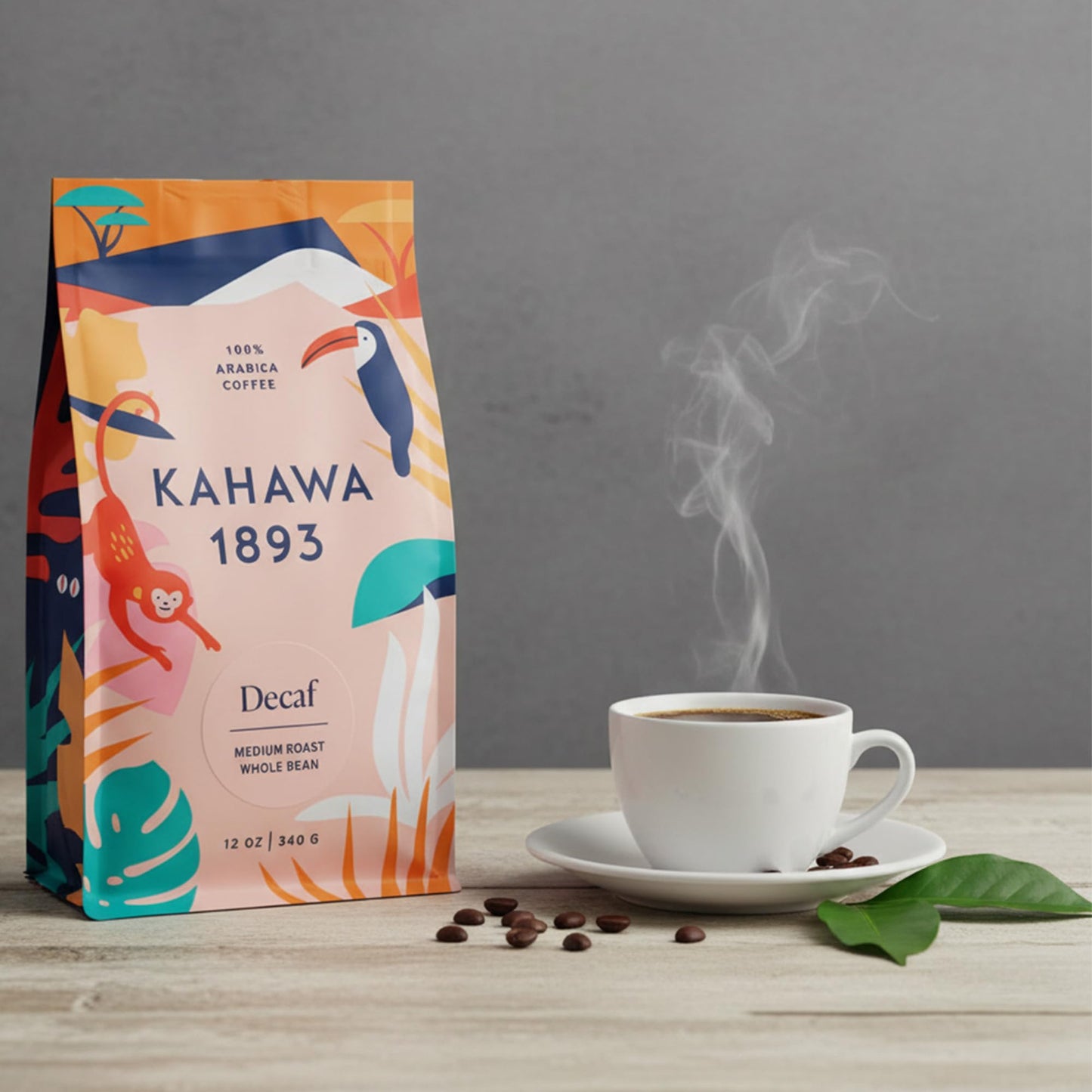KAHAWA 1893 Whole Bean Coffee Decaf Blend, Medium Roast, 12 Ounce