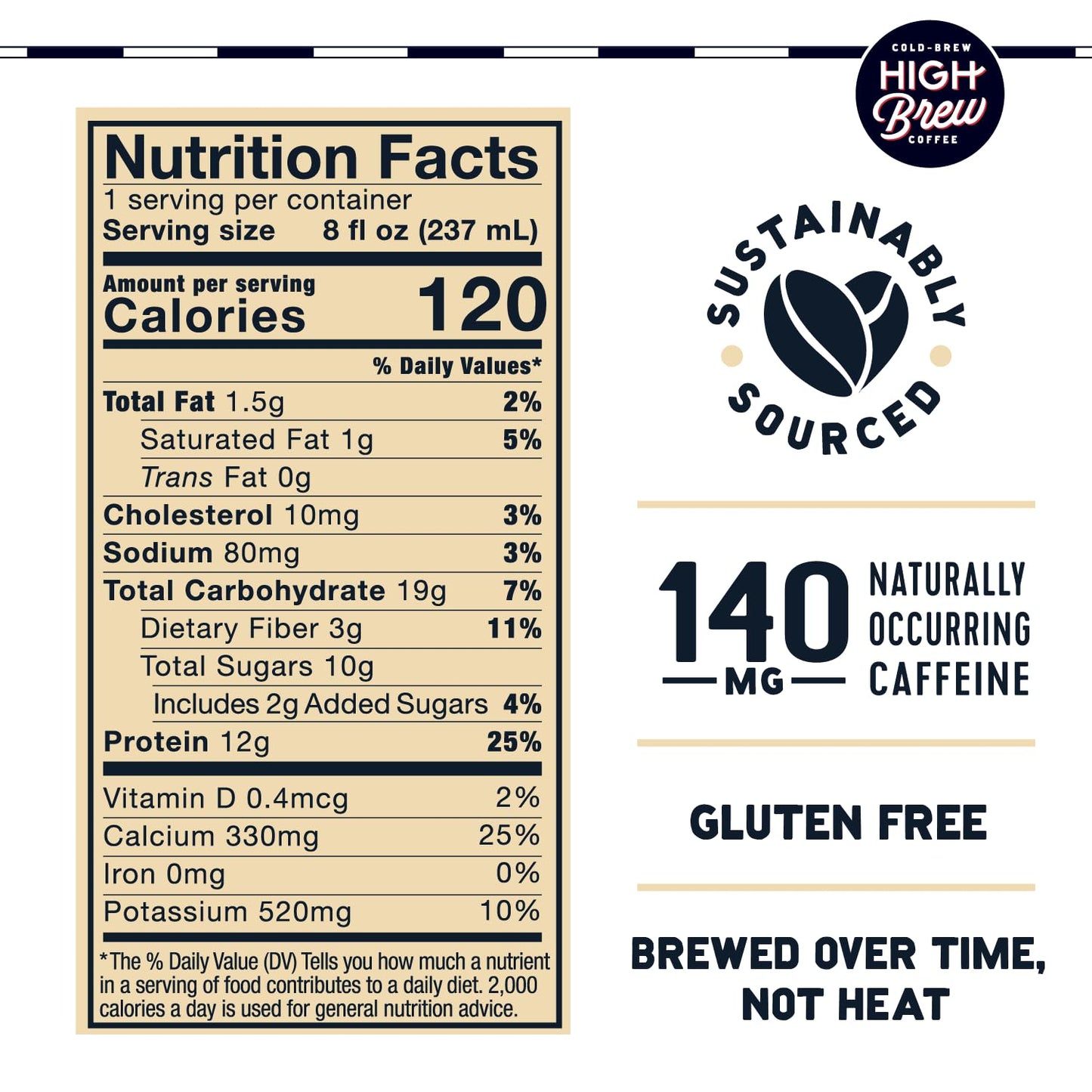 High Brew Coffee Cold Brew Coffee Creamy Cappuccino 12g Protein 8 Fl Oz Pack of 12 Original Version HBC00560