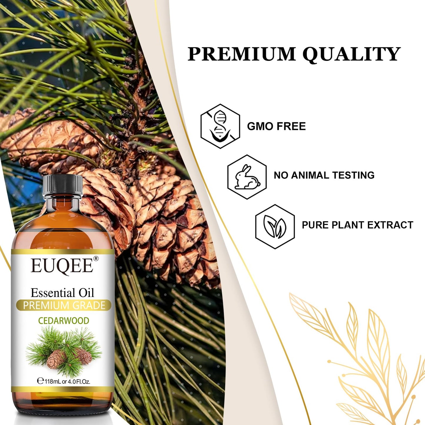 Euqee Cedarwood Essential Oil 118Ml/4Oz Pure Cedarwood Oil Premium Essential Oil For Diffuser, Humidifier, Skin Care With Glass