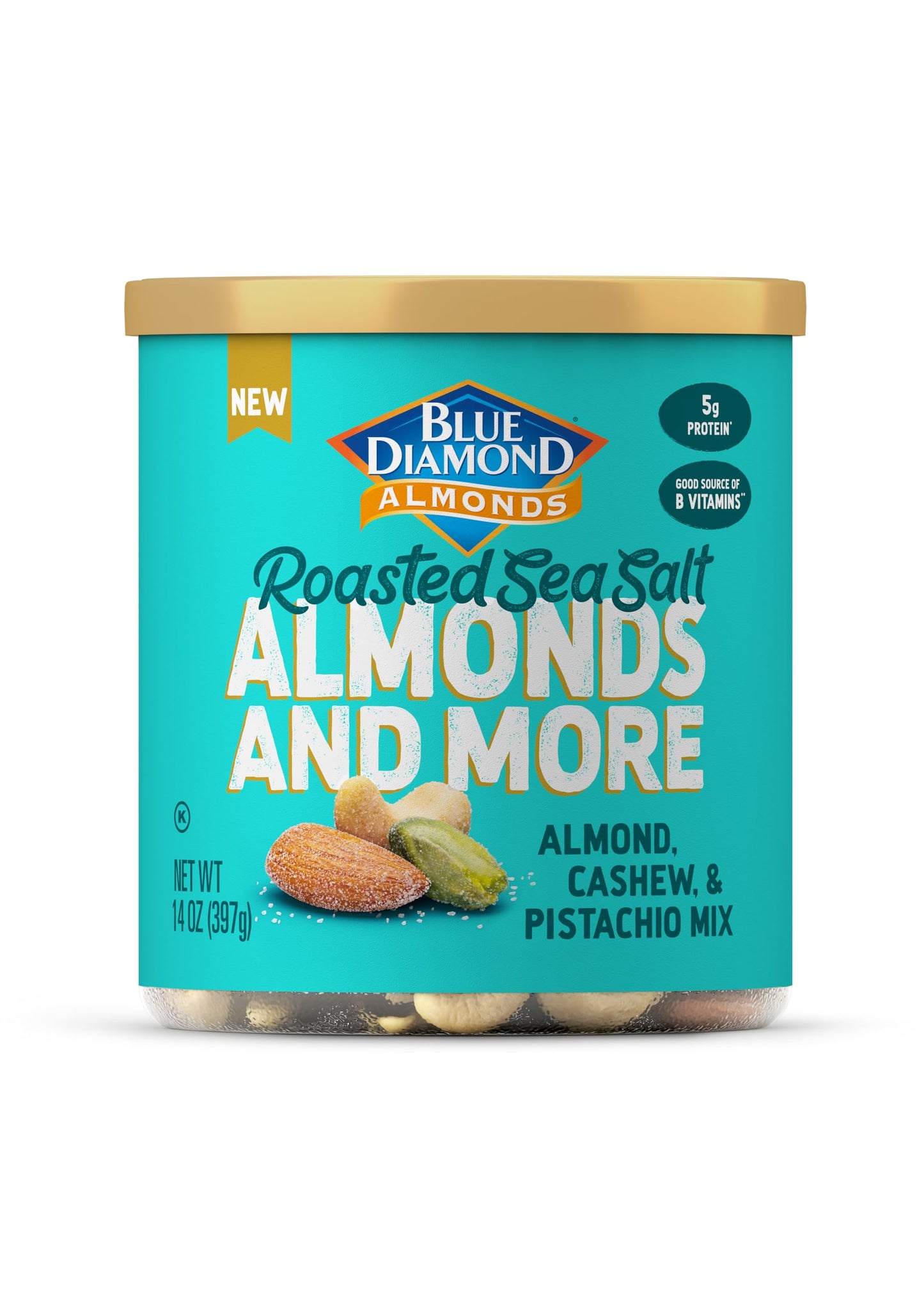 Blue Diamond Almonds, Mixed Nuts Roasted Sea Salt Deluxe Snack Nuts, Almonds, Pistachios, and Cashews, 14oz. Can (Pack of 1)