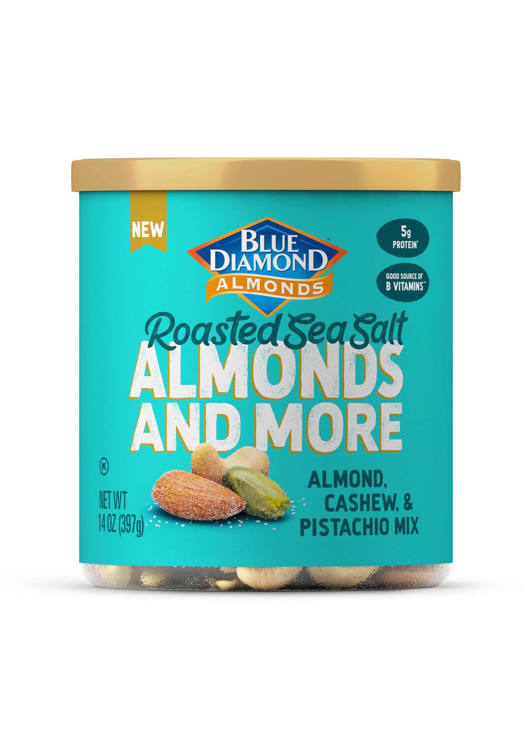 Blue Diamond Almonds, Mixed Nuts Roasted Sea Salt Deluxe Snack Nuts, Almonds, Pistachios, and Cashews, 14oz. Can (Pack of 1)