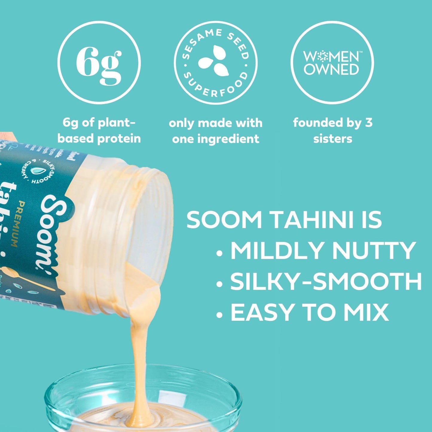 Soom Foods Ground Premium Sesame Tahini Paste 11Oz (2 Pack) | Silky Smooth Texture In Hummus, Dips, Dressings | Vegan, Nut-Free, Gluten-Free, Kosher, Keto, Paleo, Whole30