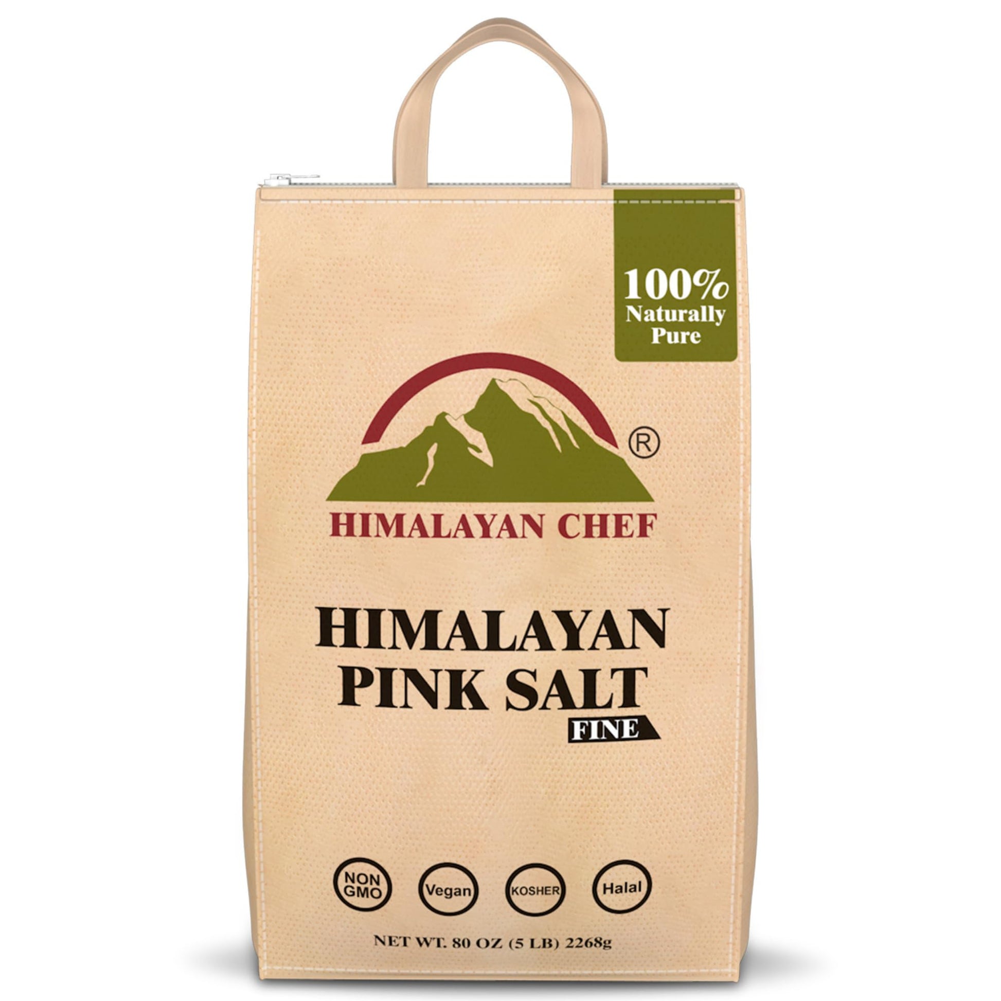 Himalayan Chef Himalayan Pink Salt - 5 lbs Fine Grain Bulk Bag - Kosher and Vegan, 100% Natural and Pure Gourmet Crystal - Conta