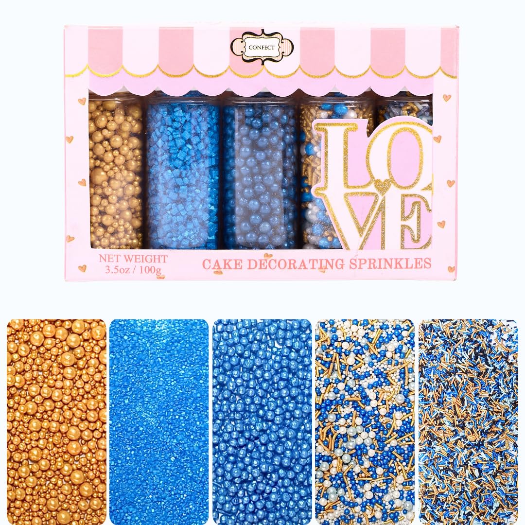 Confect Edible Sprinkles, Marine Royalty Theme, Assorted Pack, 5 Oz, Vegan, Gluten-Free, Multicolor
