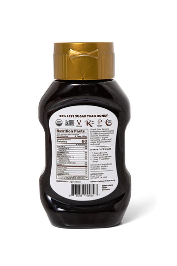 Organic Date Syrup 1 ingredient 100% Dates | DVash Organics | 16.6 oz Squeeze Bottle | California Dates, Non-GMO, Vegan, No Add