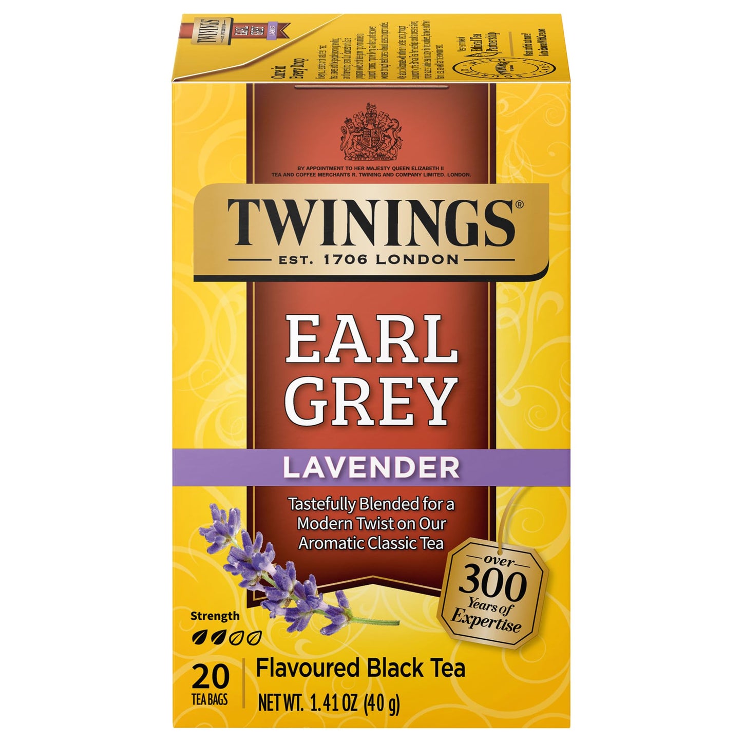 Twinings Earl Grey Lavender Black Tea Individually Wrapped Bags, 20 Count (Pack of 6), Citrus, Bergamot & Floral, Caffeinated, E