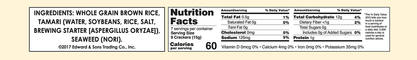 Edward & Sons Brown Rice Snaps Tamari Sea , 3.5 Ounce Packs (Pack Of 12)