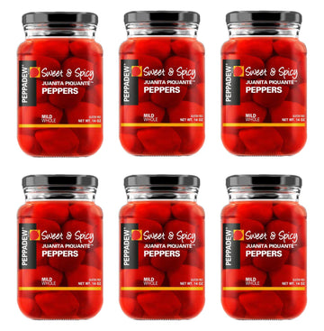 Peppadew Mild Whole Sweet & Spicy Piquante Peppers, 14-Ounce Glass Jars (Pack of 6)