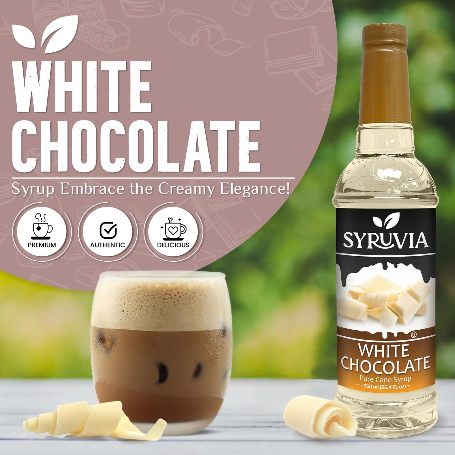Syruvia White Chocolate Syrup - White Chocolate Coffee Syrup Flavor, 25.4 Fl Oz, Kosher, Gluten Free, Perfect For Coffee, Drinks