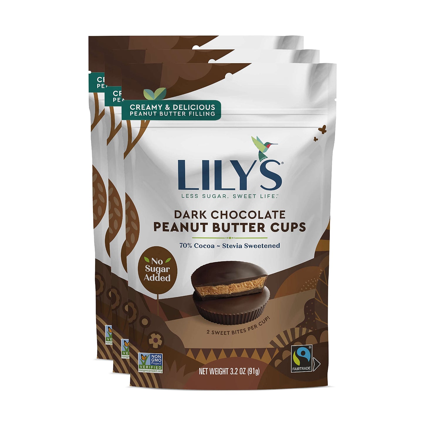 Lilys Dark Chocolate Peanut Butter Cups, Keto-Friendly, Gluten-Free, 3 Pack, 3.2 Oz