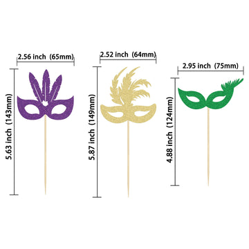 Gyufise 24 Pack Masquerade Masks Cupcake Toppers Multicolor Glitter Bachelorette Mask Cupcake Topper Mask Cake Picks Decorations