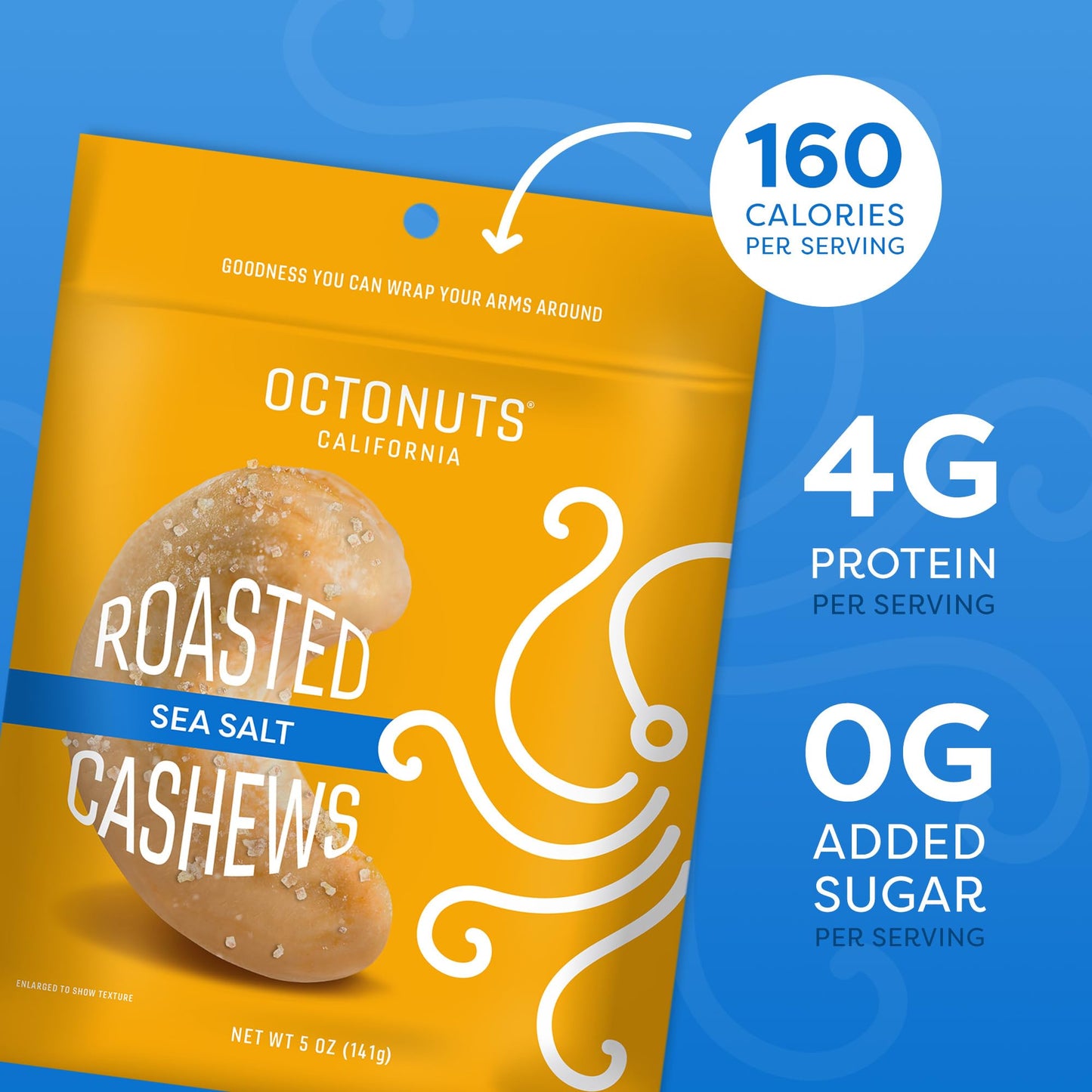Octonuts Dry Roasted Cashews with Sea Salt - 5oz - Simple Plant-Based Protein Snack - Healthy Snacks for Adults & Kids - Only 3
