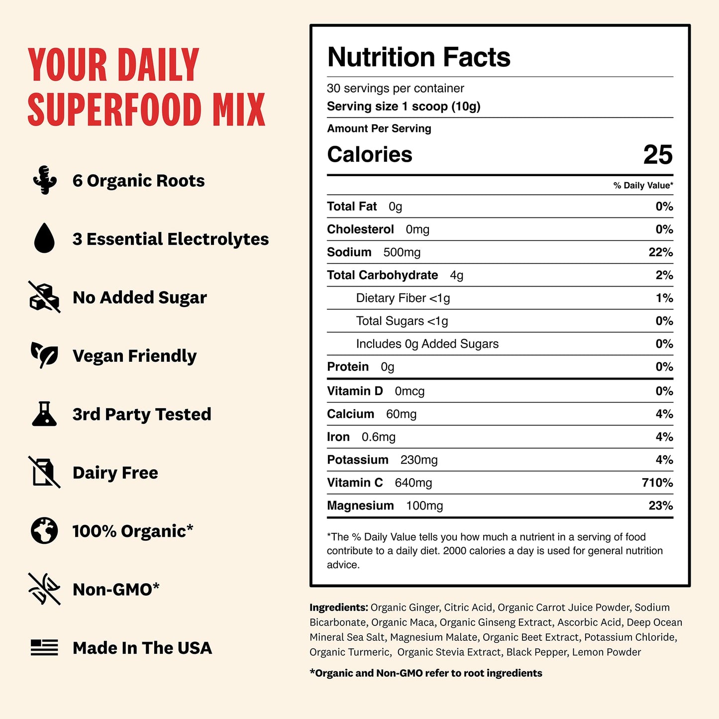 SUPEROOT Ginger Shot + Superfood Drink Mix, Immunity & Hydration, 30 Servings, Original Citrus Flavor, Vermilion Red
