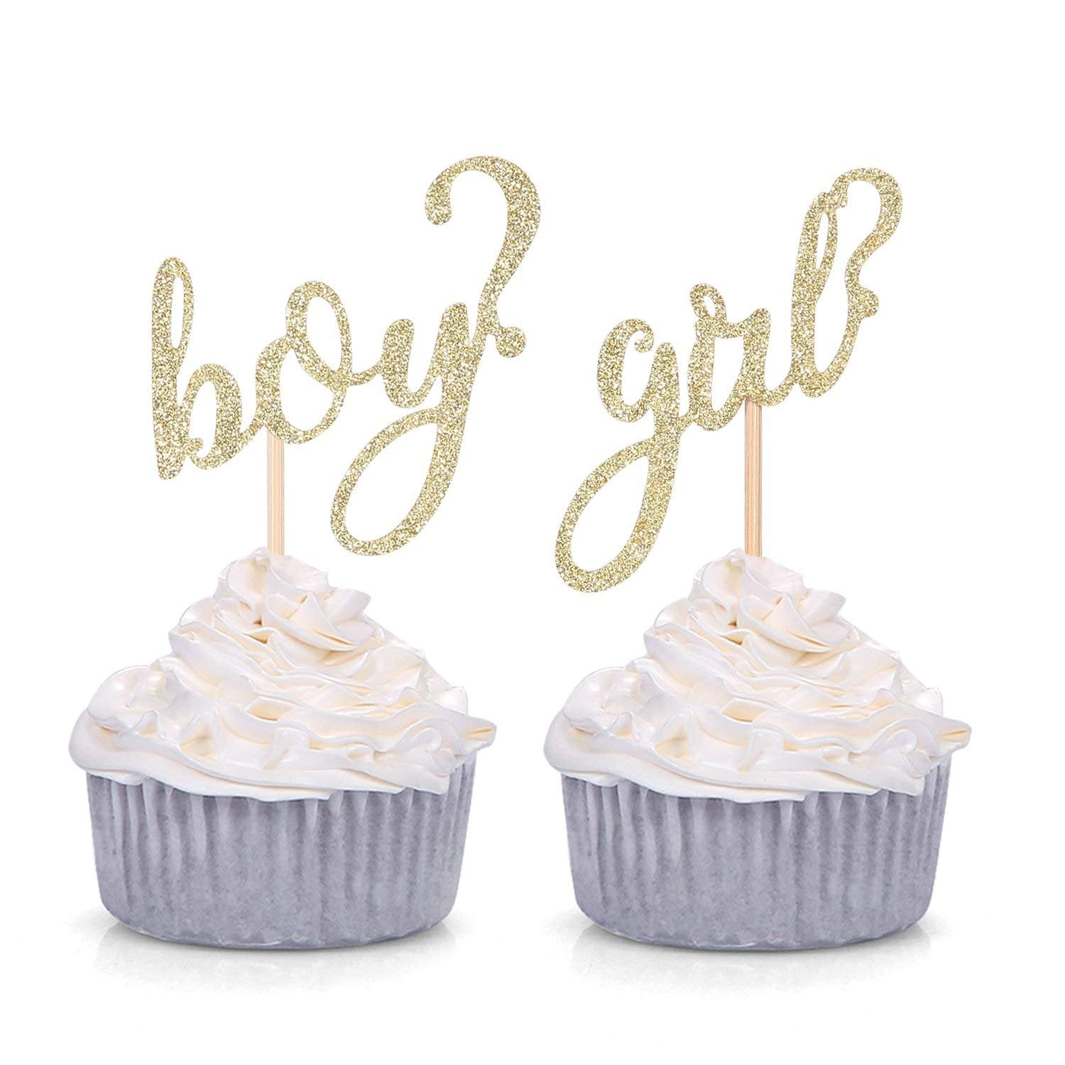 24 Ct Gold Glitter Boy Or Girl Cupcake Toppers Gender Reveal Party Decors