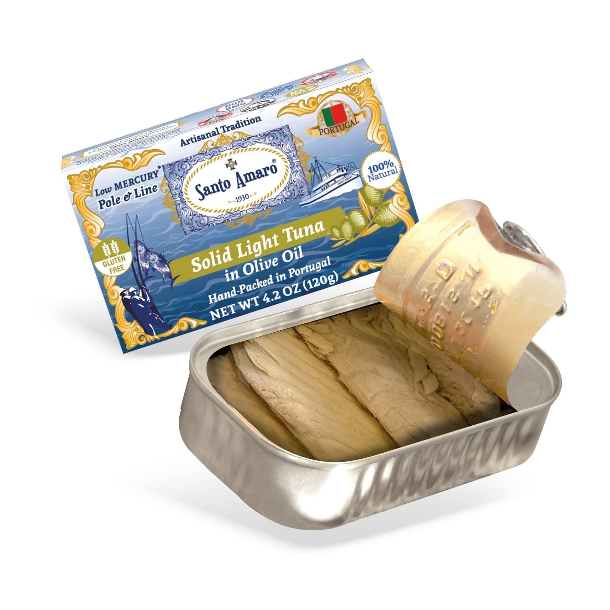 Santo Amaro Artisanal Wild Tuna Fillets in Olive Oil, 4.2 oz (Pack of 6), Low Mercury, High Protein, Canned Tuna from Portugal