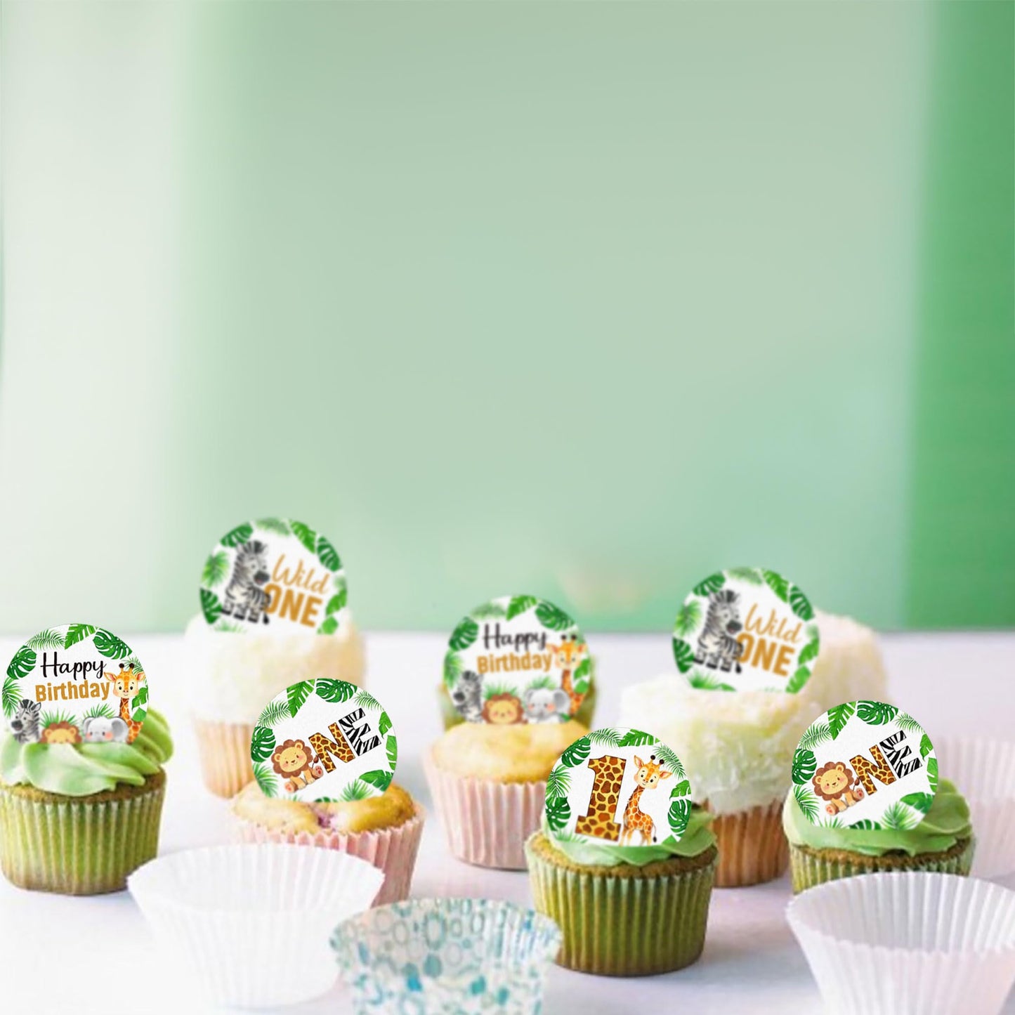 48 Pcs Wild One Cupcake Toppers Wafer Paper Animal 1St Birthday Decorations Cupcake Toppers For Jungle Safari Animal Theme Baby
