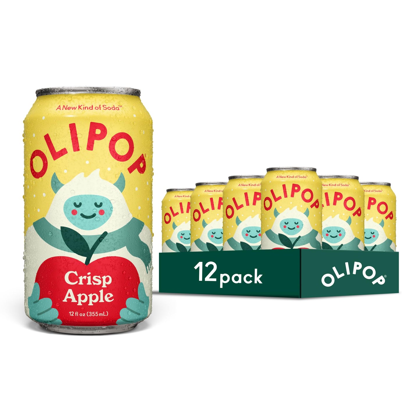 OLIPOP Prebiotic Soda Pop  Crisp Apple  Pantry Pack Packed with Prebiotics  Fiber  and Botanicals  Gluten Free  Vegan  GMO Free  12oz (12-Cans)