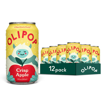 OLIPOP Prebiotic Soda Pop  Crisp Apple  Pantry Pack Packed with Prebiotics  Fiber  and Botanicals  Gluten Free  Vegan  GMO Free  12oz (12-Cans)
