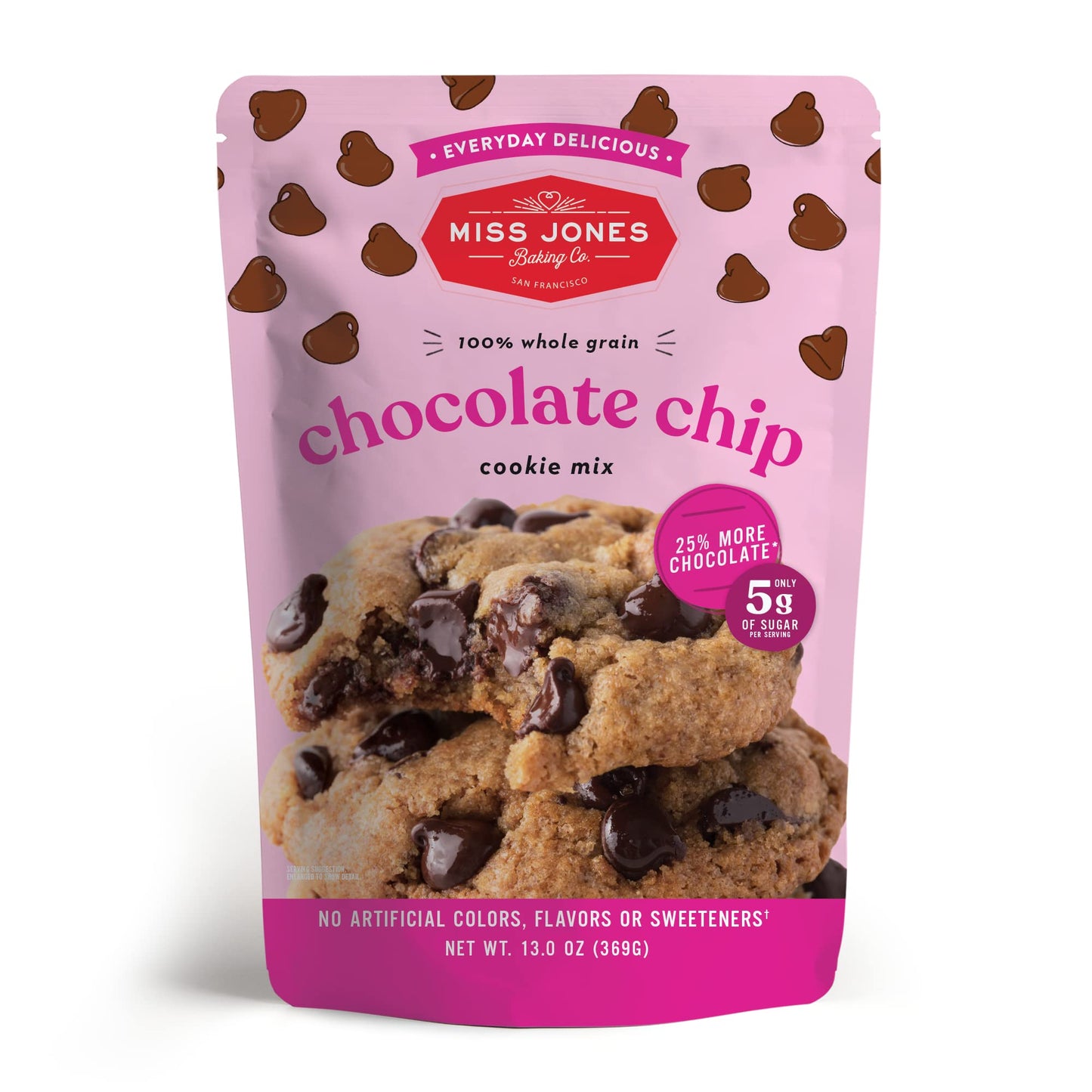 Miss Jones Baking Chocolate Chip Cookie Mix - Whole Grains, More Chocolate Chips, 50% Lower Sugar, Naturally Sweetened Desserts & Treats (Pack Of 6)