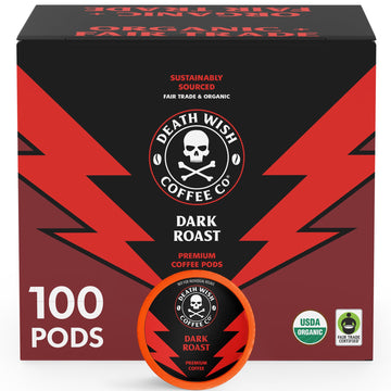 Death Wish Coffee - Single Serve Pods - Dark Roast Coffee Pods - Made with USDA Certified Organic Beans (Dark Roast  100 Count (Pack of 1))