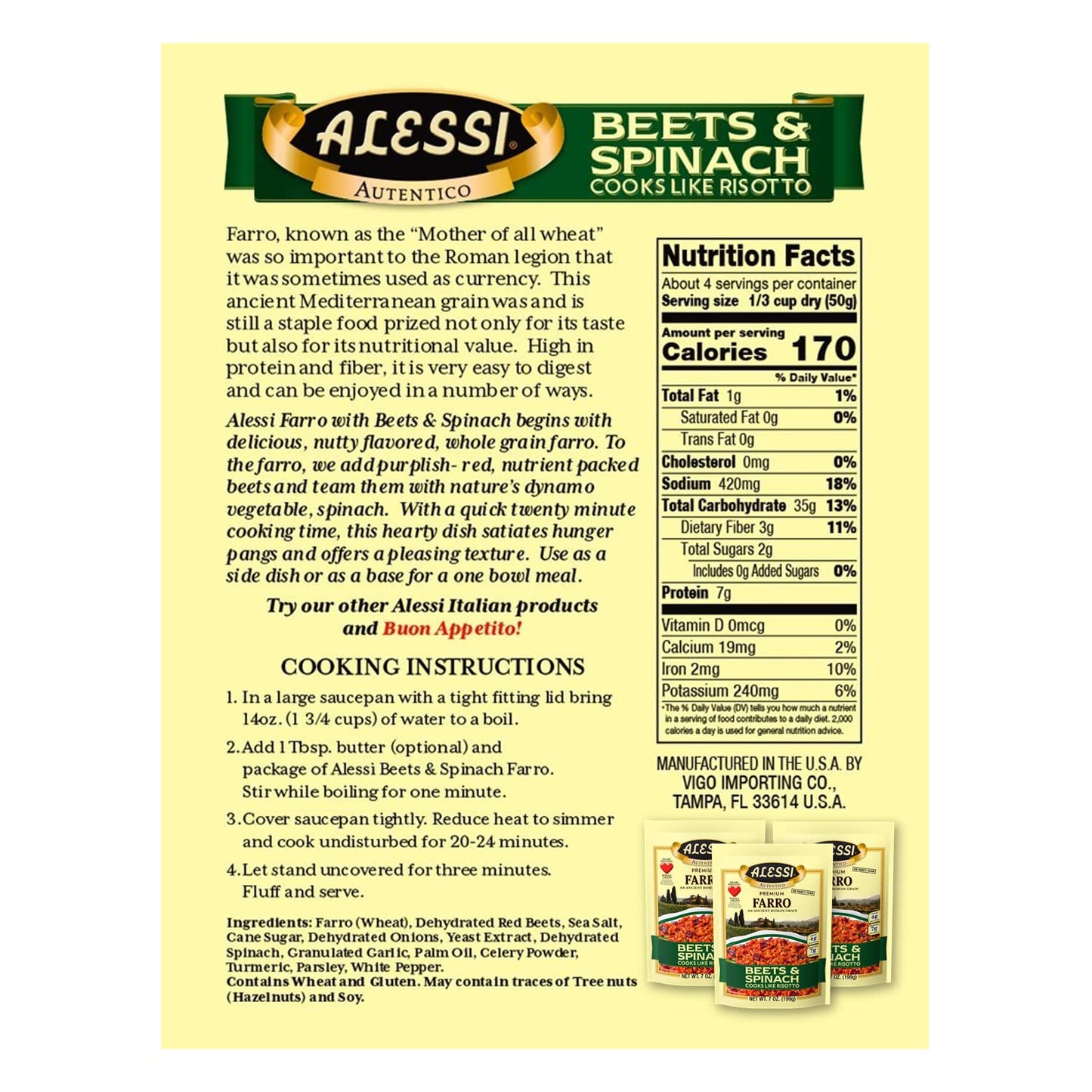 Alessi Autentico, Premium Seasoned Roman Grain Farro, Cooks Like Risotto, Heart Healthy, Easy to Prepare, 7oz (Variety Pack, Pac