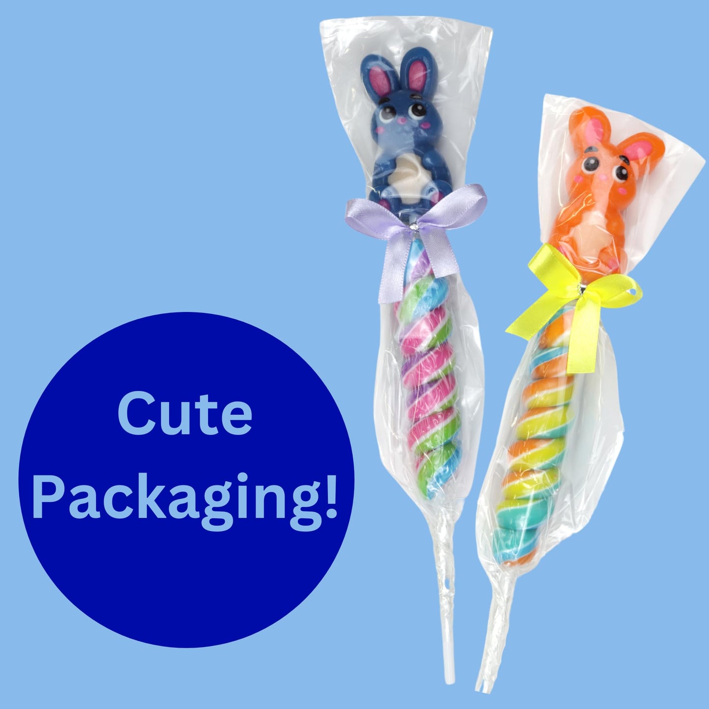 Sweetzo - Colorful Swirl Lollipops With Gummy Bunny Topper, Easter Basket Fillers, Style May Vary (Pack Of 3)