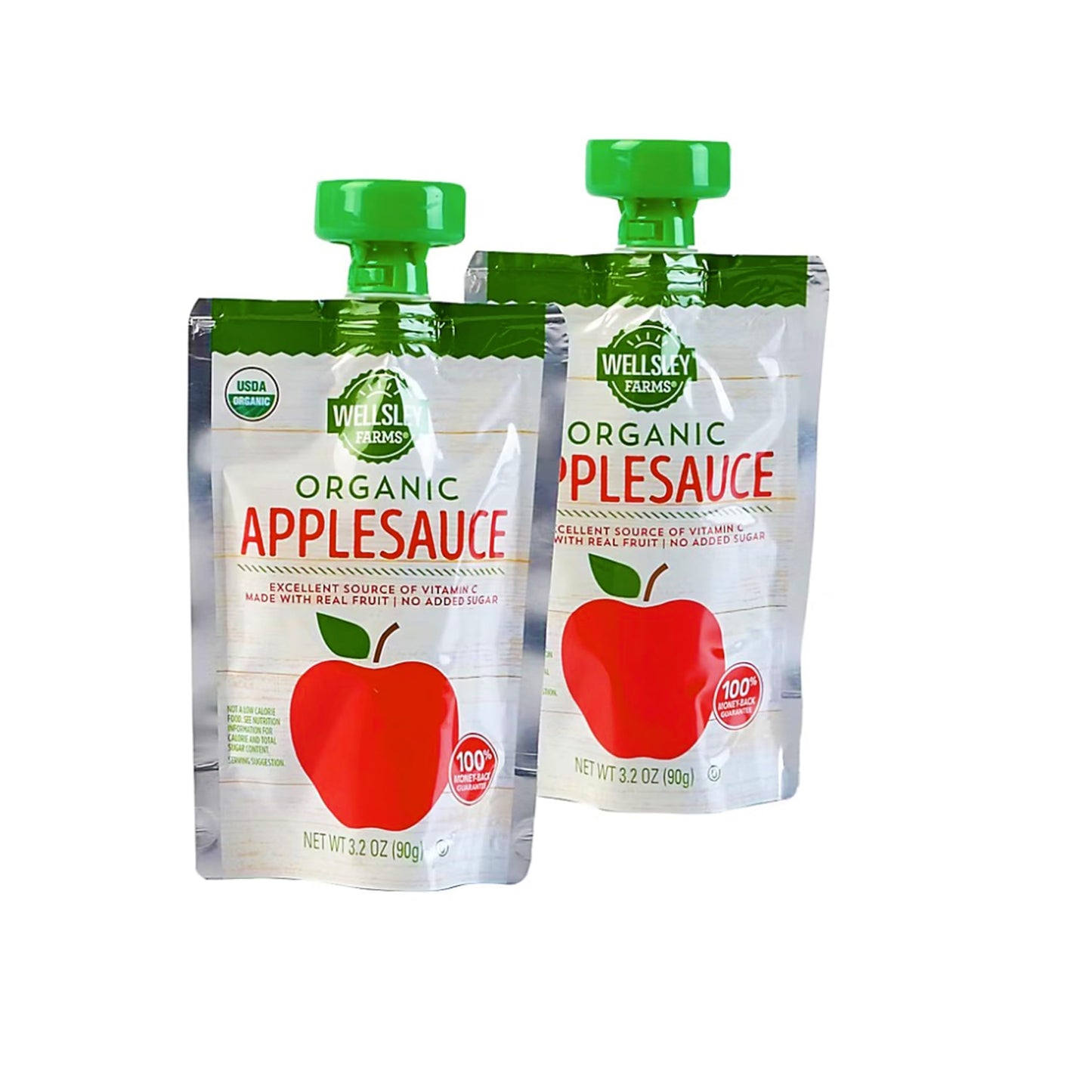 Wellsley Farms Organic Applesauce Pouches, 24-Pack, 3.2 oz Each, Gluten-Free, No Sugar Added, Kosher, Healthy Snack