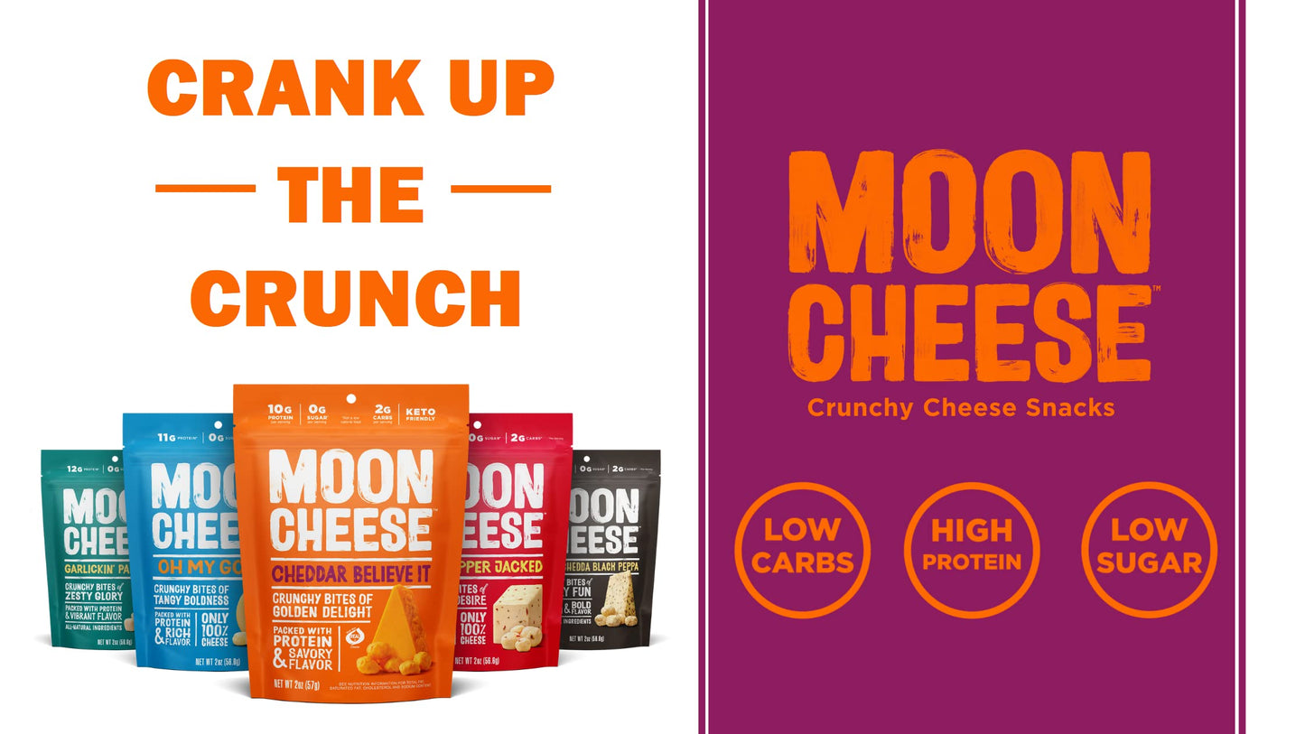 Moon Cheese Bites Bundle, Cheddar Believe It, Oh My Gouda & Garlickin Parmesan, 2-Ounce, 3-Pack, Lunch or School Snack