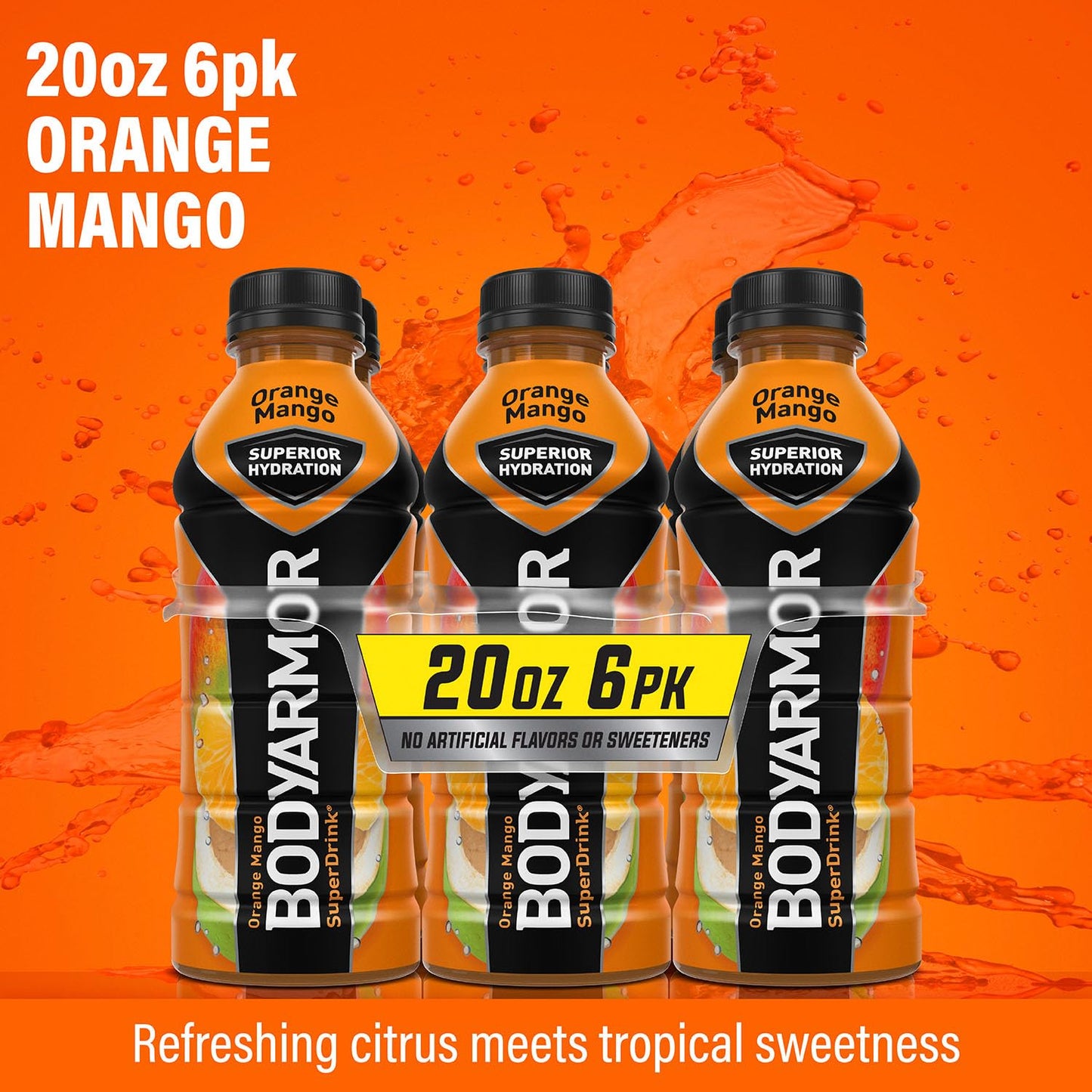 Bodyarmor Sports Drink Sports Beverage, Orange Mango, Coconut Water Hydration, Natural Flavors With Vitamins, Potassium-Packed Electrolytes, Perfect For Athletes, 20 Fl Oz (Pack Of 6)