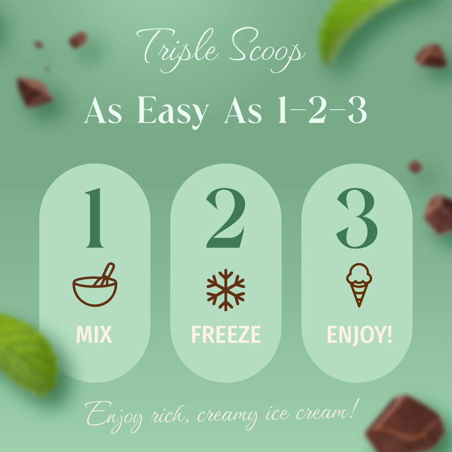 Triple Scoop Premium Mint Chocolate Chip Ice Cream Mix, 2 Boxes, Makes 4 Quarts, Easy to Use, Made in USA
