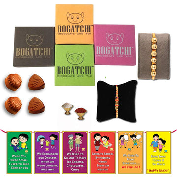 Bogatchi Rakhi With Chocolates -Set Of 2 Goldplated Designed Rakhi For Brother + Free 4 Piece Chocolate + Free Roli Chawal+ Bro 