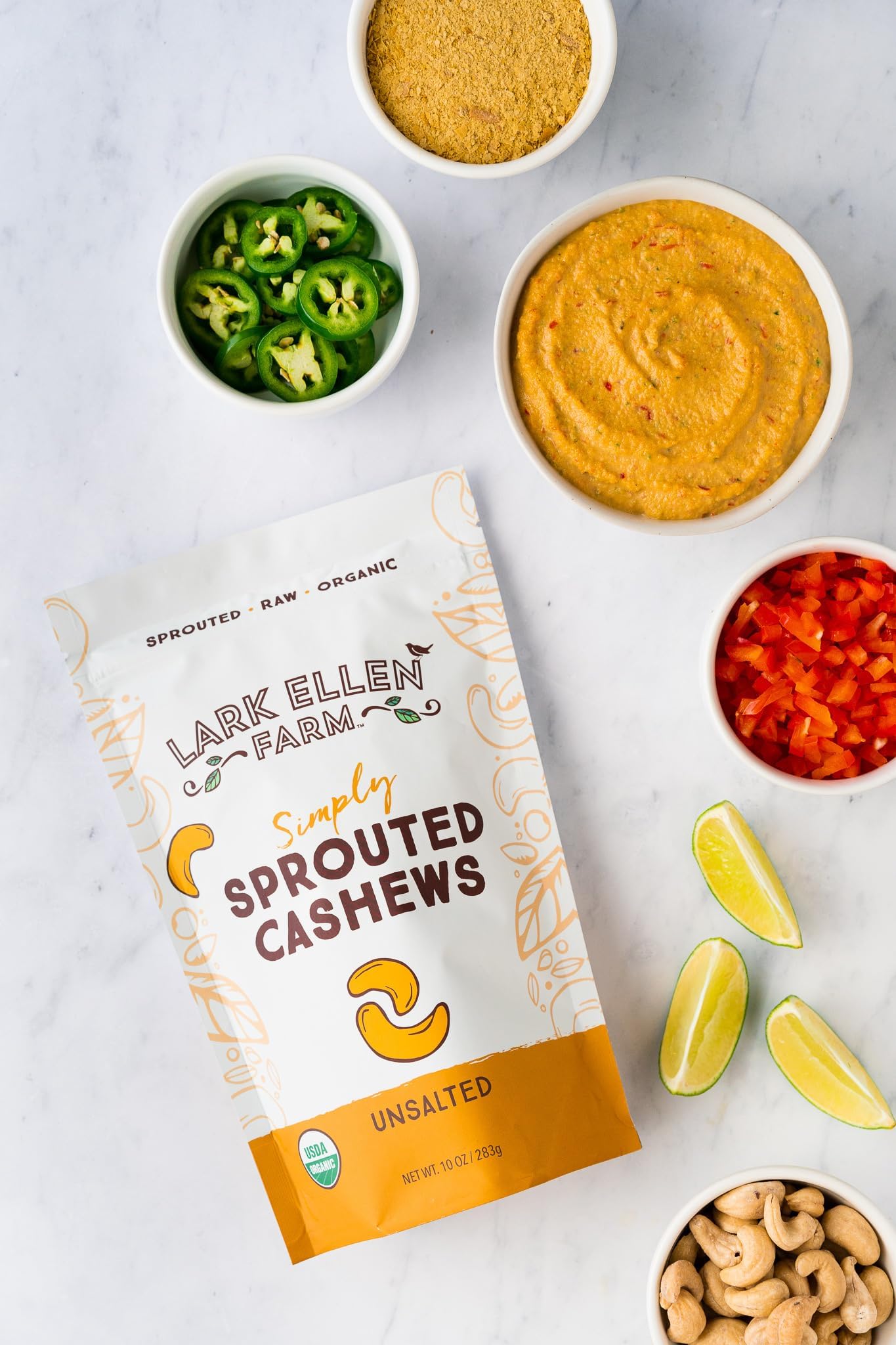 Lark Ellen Farm Whole Cashews, Salted Raw Sprouted Nuts, Certified USDA Organic, Gluten-Free, Vegan Snacks (10 oz, 6 pack)