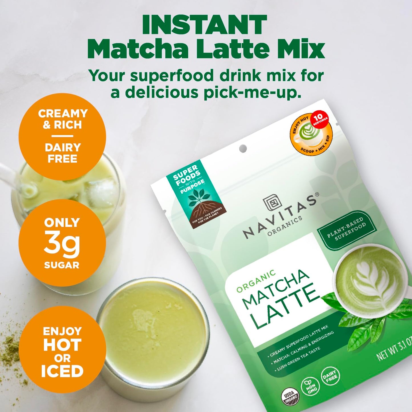 Navitas Organics Latte Matcha Green Tea Powder - 3.1 oz